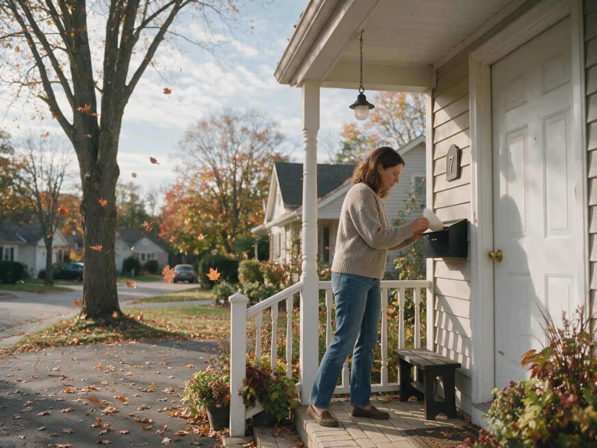 Woman checking her mailbox outside her house